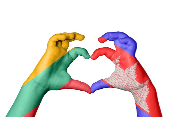 Litauen Kambodscha Herz Handbewegung Die Herz Macht Clipping Path — Stockfoto