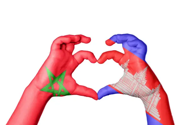 Maroko Kambodža Srdce Ruka Gesto Tvorby Srdce Ořezávání Stezka — Stock fotografie
