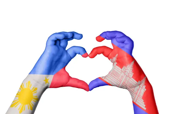 Φιλιππίνες Καμπότζη Καρδιά Χέρι Χειρονομία Καθιστώντας Την Καρδιά Ψαλίδισμα Μονοπάτι — Φωτογραφία Αρχείου