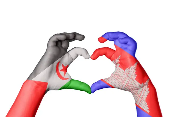 Sahrawi Arab Democratic Republic Cambodia Heart Hand Gesture Making Heart — Stock Photo, Image