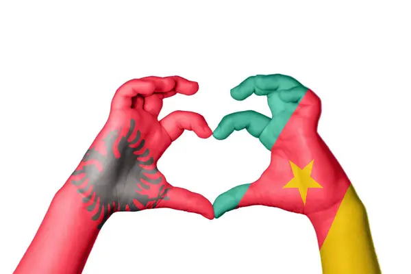 Albanië Kameroen Hart Hand Gebaar Maken Hart Knippen Pad — Stockfoto