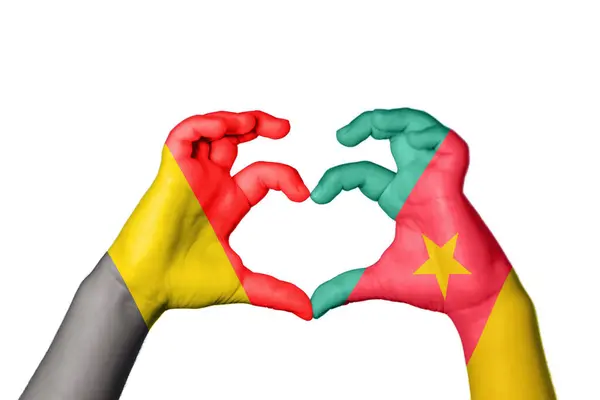 Belgium Kamerun Heart Kéz Gesztus Készítő Szív Vágási Útvonal — Stock Fotó