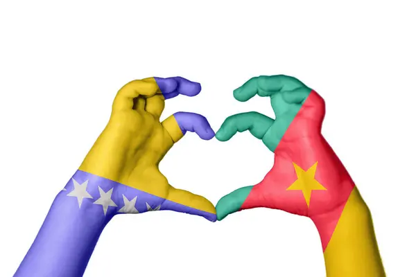 Bosnia Herzegovina Cameroon Heart Hand Gesture Making Heart Clipping Path — Stock Photo, Image