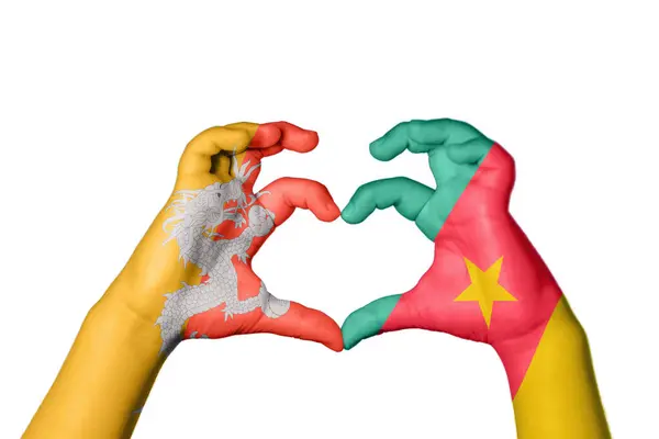Bhután Kamerun Szív Kéz Gesztus Készítő Szív Nyírás — Stock Fotó