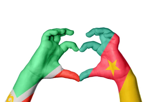 Csecsenföld Kamerun Szív Kéz Gesztus Készítő Szív Vágási Útvonal — Stock Fotó