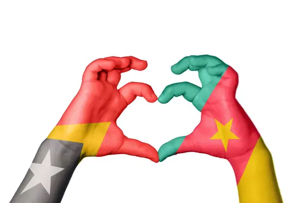 Timor Oriental Cameroun Coeur Geste Main Faisant Coeur Sentier Coupe — Photo