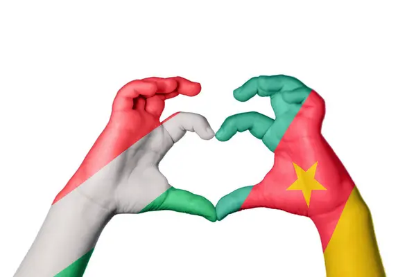 Magyarország Kamerun Szív Kézmozdulatok Készítése Szív Vágóút — Stock Fotó