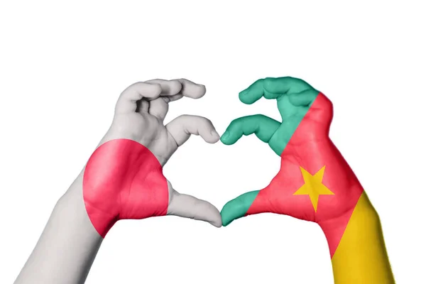 Japán Kamerun Szív Kézmozdulat Készítés Szív Vágás Path — Stock Fotó