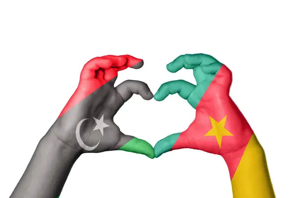 Libya Cameroon Heart Hand Gesture Making Heart Clipping Path — Stock Photo, Image