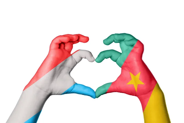 Luxembourg Kamerun Szív Kézmozdulat Készítés Szív Vágás Path — Stock Fotó