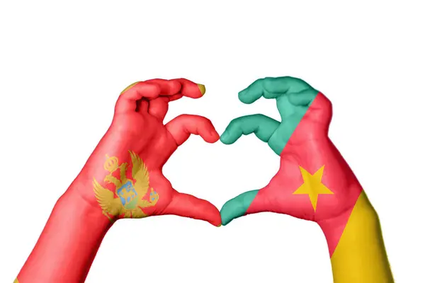 Montenegró Kamerun Szív Kéz Gesztus Készítő Szív Vágási Útvonal — Stock Fotó