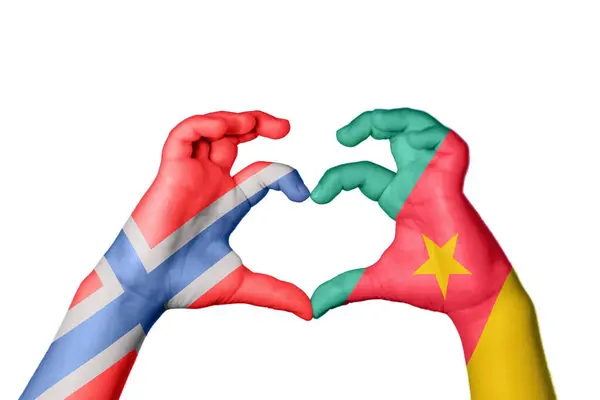 Norway Cameroon Heart Hand Gesture Making Heart Clipping Path — Stock Photo, Image
