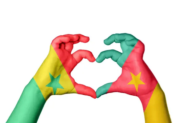 Szenegál Kamerun Szív Kézmozdulat Készítés Szív Vágás — Stock Fotó