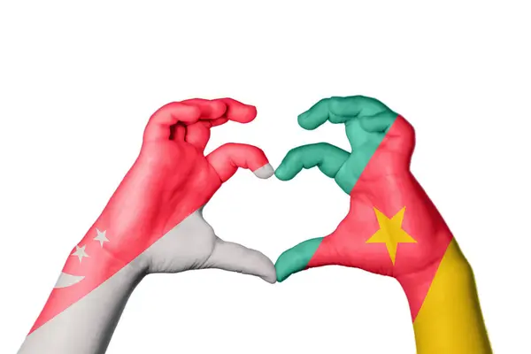 Singapore Cameroon Heart Hand Gesture Making Heart Clipping Path — Stock Photo, Image