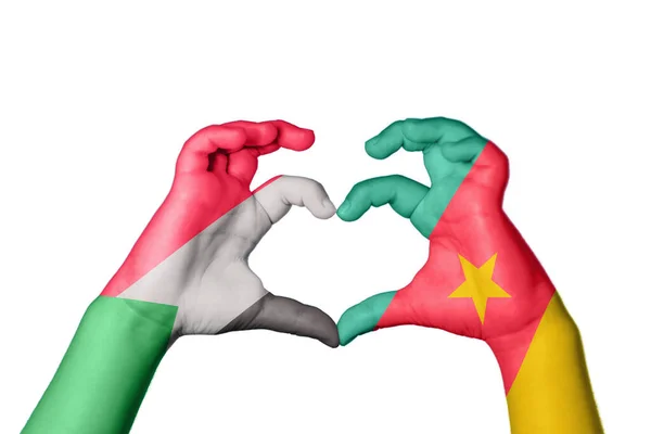 Szudáni Kamerun Szív Kéz Gesztus Készítő Szív Vágási Útvonal — Stock Fotó