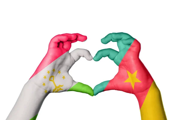 Tadjikistan Cameroun Coeur Geste Main Faisant Coeur Sentier Coupe — Photo