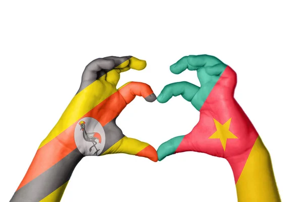 Uganda Kamerun Szív Kéz Gesztus Készítő Szív Nyírás — Stock Fotó