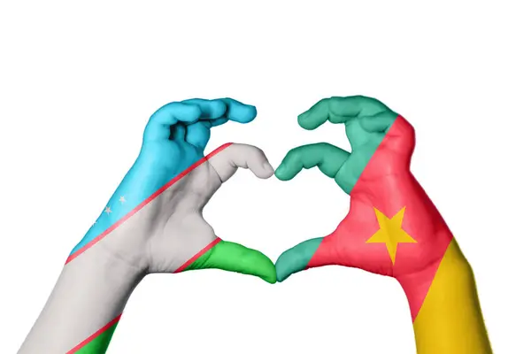 Üzbegisztán Kamerun Szív Kéz Gesztus Készítő Szív Vágóút — Stock Fotó