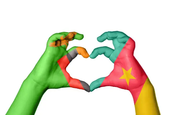 Zambia Kamerun Szív Kéz Gesztus Készítő Szív Vágási Útvonal — Stock Fotó