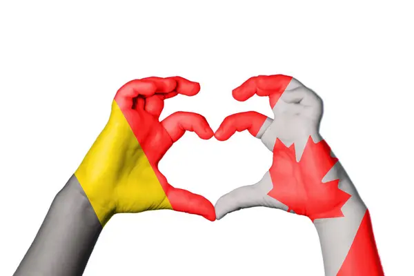 Belgium Canada Heart Hand Gesture Making Heart Clipping Path — Stock Photo, Image