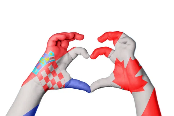 Хорватія Канада Серце Жест Рук Робить Серце Відсікаючи Шлях — стокове фото