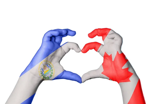 Σαλβαδόρ Καναδάς Καρδιά Χέρι Χειρονομία Κάνοντας Καρδιά Ψαλίδισμα Διαδρομή — Φωτογραφία Αρχείου