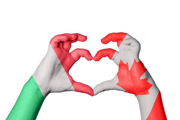 Włochy Kanada Serce Ręka Gestem Podejmowania Serca Ścieżka Clipping — Zdjęcie stockowe