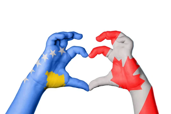 Kosovo Canada Heart Hand Gesture Making Heart Clipping Path — Stock Photo, Image