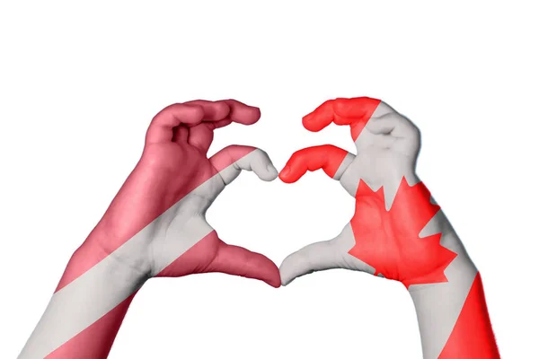 Latvia Canada Heart Hand Gesture Making Heart Clipping Path — Stock Photo, Image