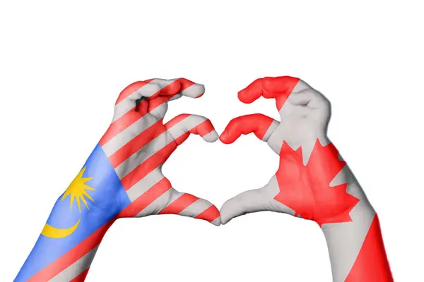 Malaysia Canada Heart Hand Gesture Making Heart Clipping Path — Stock Photo, Image