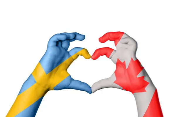 Sweden Canada Heart Hand Gesture Making Heart Clipping Path — Stock Photo, Image