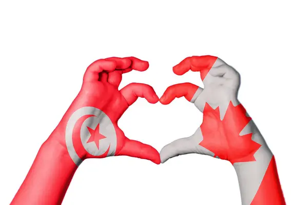 Tunisia Canada Heart Hand Gesture Making Heart Clipping Path — Stock Photo, Image