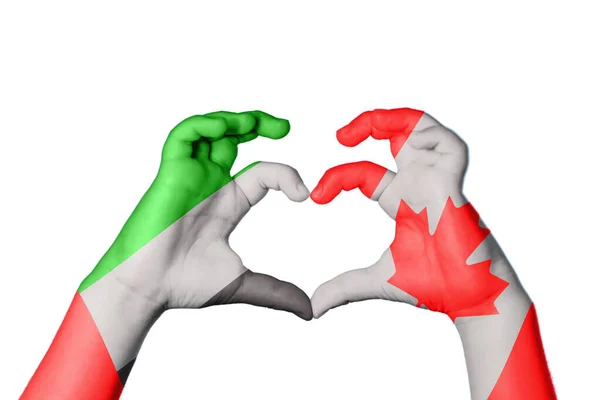 Ηνωμένα Αραβικά Εμιράτα Καναδάς Καρδιά Χέρι Χειρονομία Κάνοντας Καρδιά Περικοπή — Φωτογραφία Αρχείου