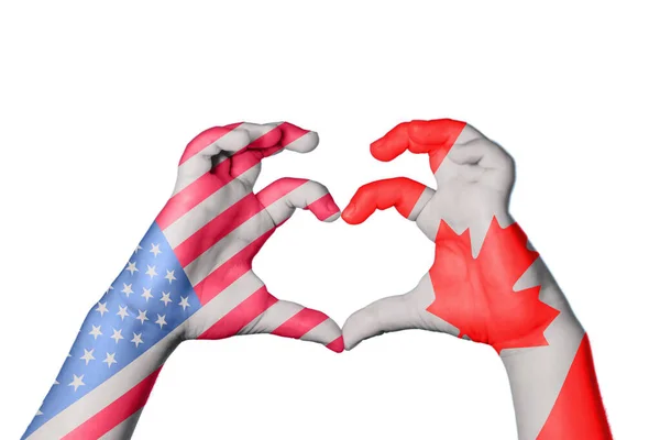 United States Canada Heart Hand Gesture Making Heart Clipping Path — Stock Photo, Image