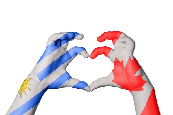 Uruguay Canada Heart Hand Gesture Making Heart Clipping Path — Stock Photo, Image
