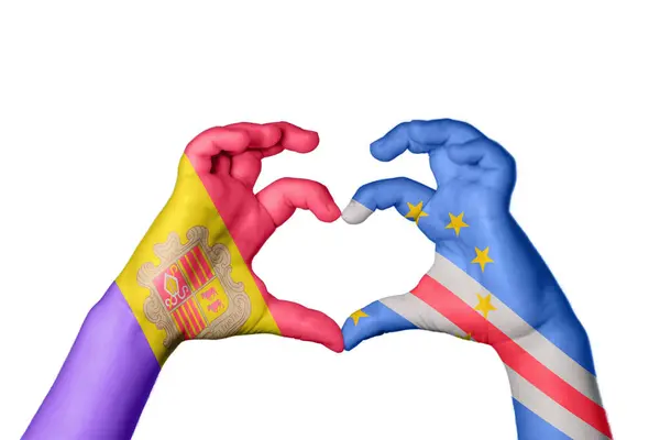 Andorra Cape Verde Heart Hand Gesture Making Heart Clipping Path — Stock Photo, Image