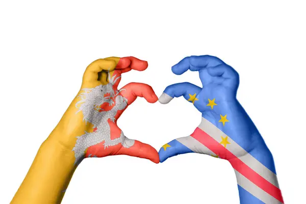 Bhutan Cape Verde Heart Hand Gesture Making Heart Clipping Path — Stock Photo, Image