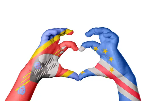 Eswatini Cape Verde Heart Hand Gesture Making Heart Clipping Path — Stock Photo, Image