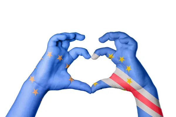 União Europeia Cabo Verde Coração Gesto Mão Que Faz Coração — Fotografia de Stock