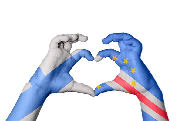 Finlândia Cabo Verde Coração Gesto Mão Fazendo Coração Clipping Path — Fotografia de Stock