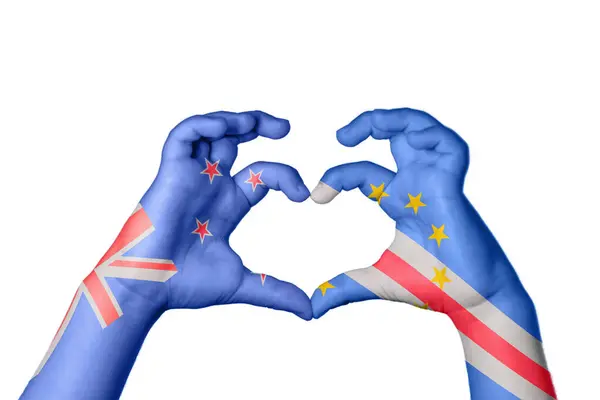 New Zealand Cape Verde Heart Hand Gesture Making Heart Clipping — Stock Photo, Image