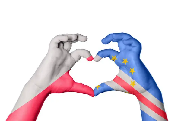 Poland Cape Verde Heart Hand Gesture Making Heart Clipping Path — Stock Photo, Image