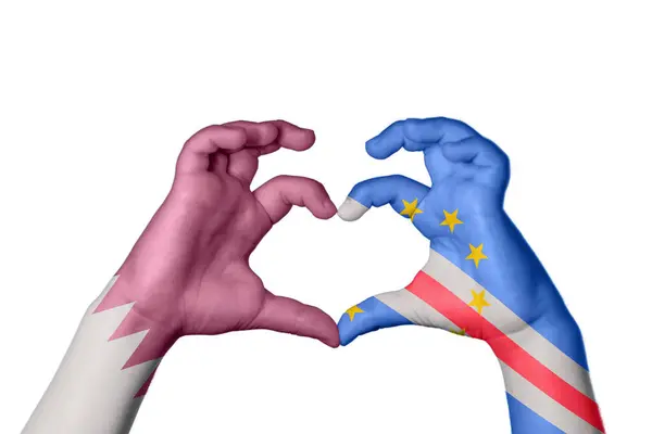 Qatar Cape Verde Heart Hand Gesture Making Heart Clipping Path — Stock Photo, Image