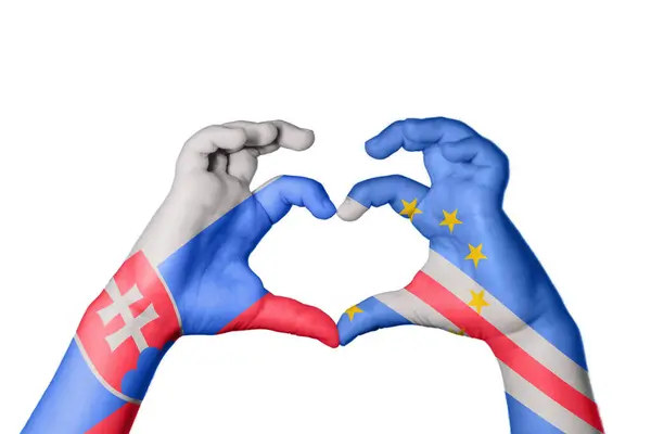 Słowacja Republika Zielonego Przylądka Serce Ręki Gest Podejmowania Serca Ścieżka — Zdjęcie stockowe