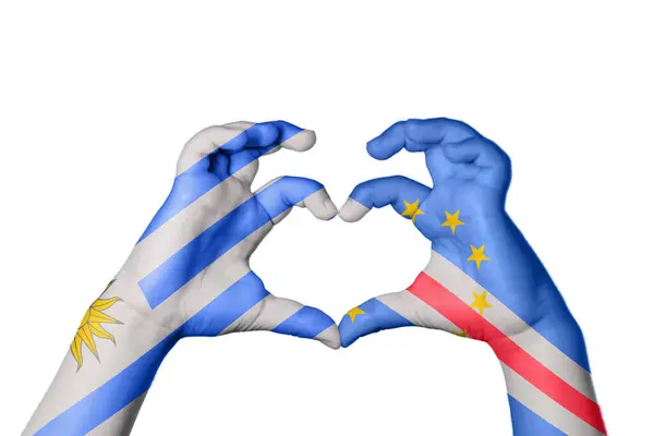 Uruguay Cape Verde Heart Hand Gesture Making Heart Clipping Path — Stock Photo, Image