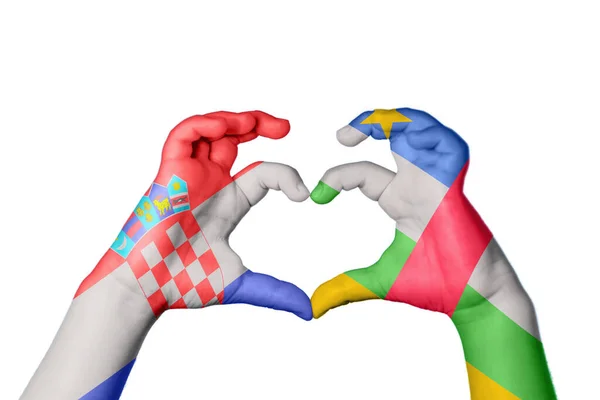 Καρδιά Της Κεντροαφρικανικής Δημοκρατίας Της Κροατίας Και Χειρονομία Χέρι Κάνοντας — Φωτογραφία Αρχείου