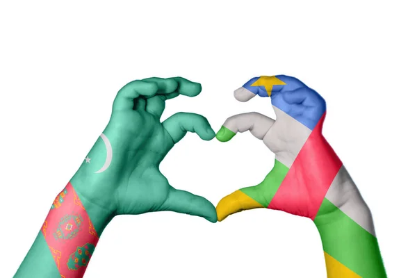 Turkmenistan Central African Republic Heart Hand Gesture Making Heart Clipping — Stock Photo, Image