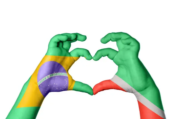 Brasilien Tjetjenien Hjärta Hand Gest Att Göra Hjärta Klippning Väg — Stockfoto