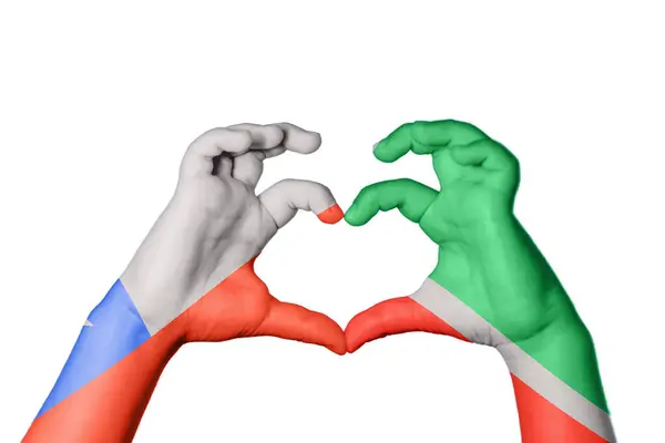 Chile Čečensko Srdce Ruční Gesto Srdce Ořezávání Stezka — Stock fotografie