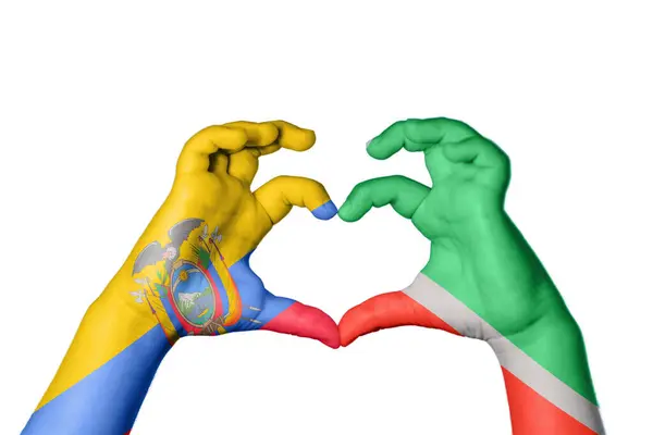 Εκουαδόρ Τσετσενία Καρδιά Χέρι Χειρονομία Κάνοντας Καρδιά Ψαλίδισμα Μονοπάτι — Φωτογραφία Αρχείου